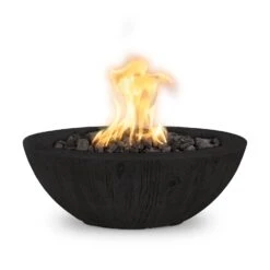 TOP Fires By The Outdoor Plus Sedona 27-Inch Round Wood Grain Concrete Gas Fire Bowl