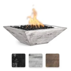 TOP Fires By The Outdoor Plus Maya 24-Inch Square Wood Grain Concrete Gas Fire Bowl