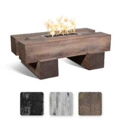 TOP Fires By The Outdoor Plus Palo 60x29-Inch Linear Wood Grain Concrete Gas Fire Pit