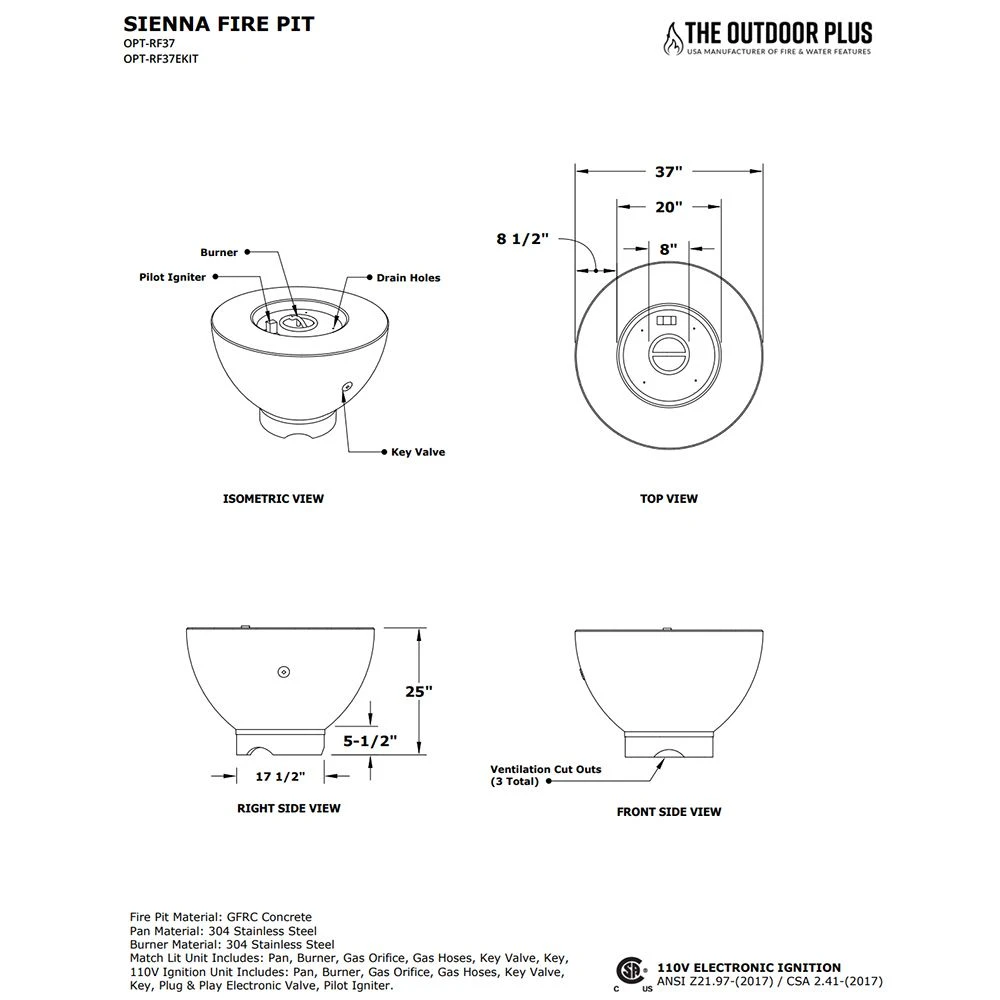 TOP Fires By The Outdoor Plus Sienna 37-Inch Round Concrete Gas Fire Pit 6 TOP Fires By The Outdoor Plus Sienna 37-Inch Round Concrete Gas Fire Pit - Image 4