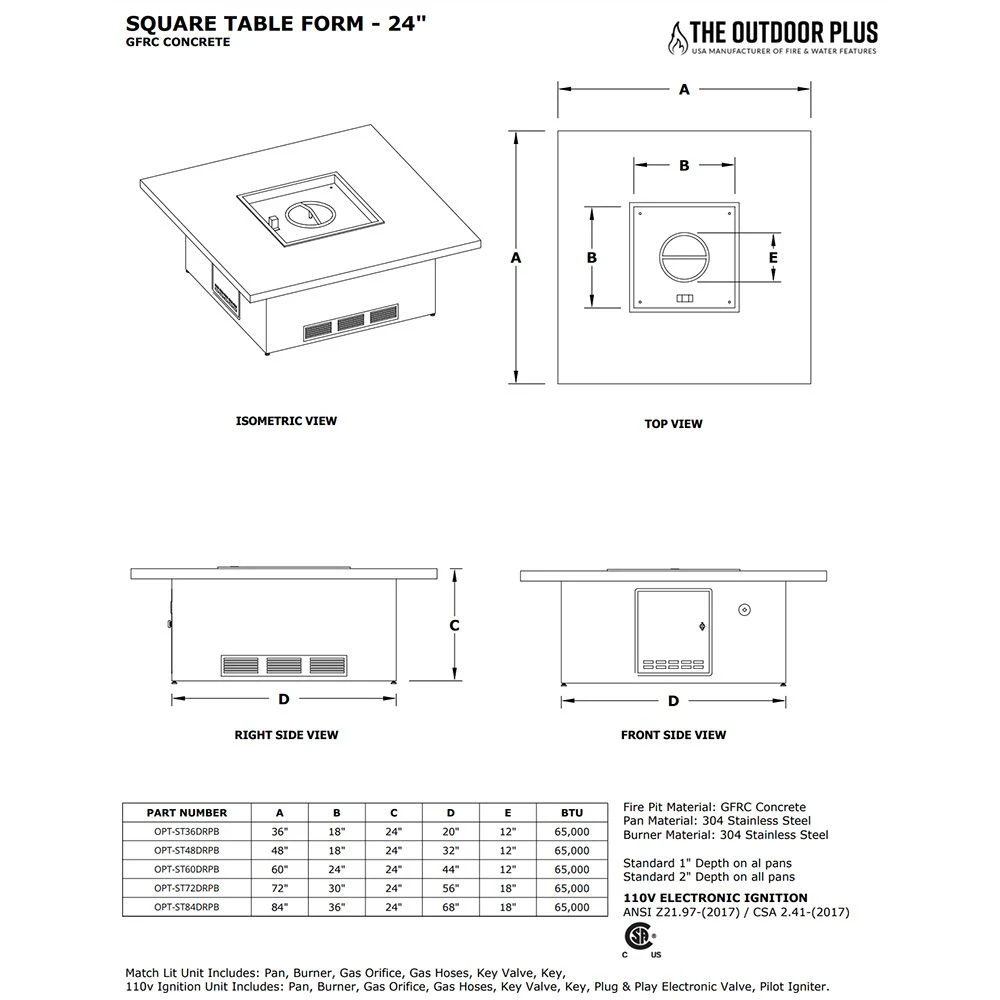 The Outdoor Plus OPT-ST48 Ready-to-Finish Square Fire Pit Table Kit, 48x48-Inch 5 The Outdoor Plus OPT-ST48 Ready-to-Finish Square Fire Pit Table Kit, 48x48-Inch - Image 3