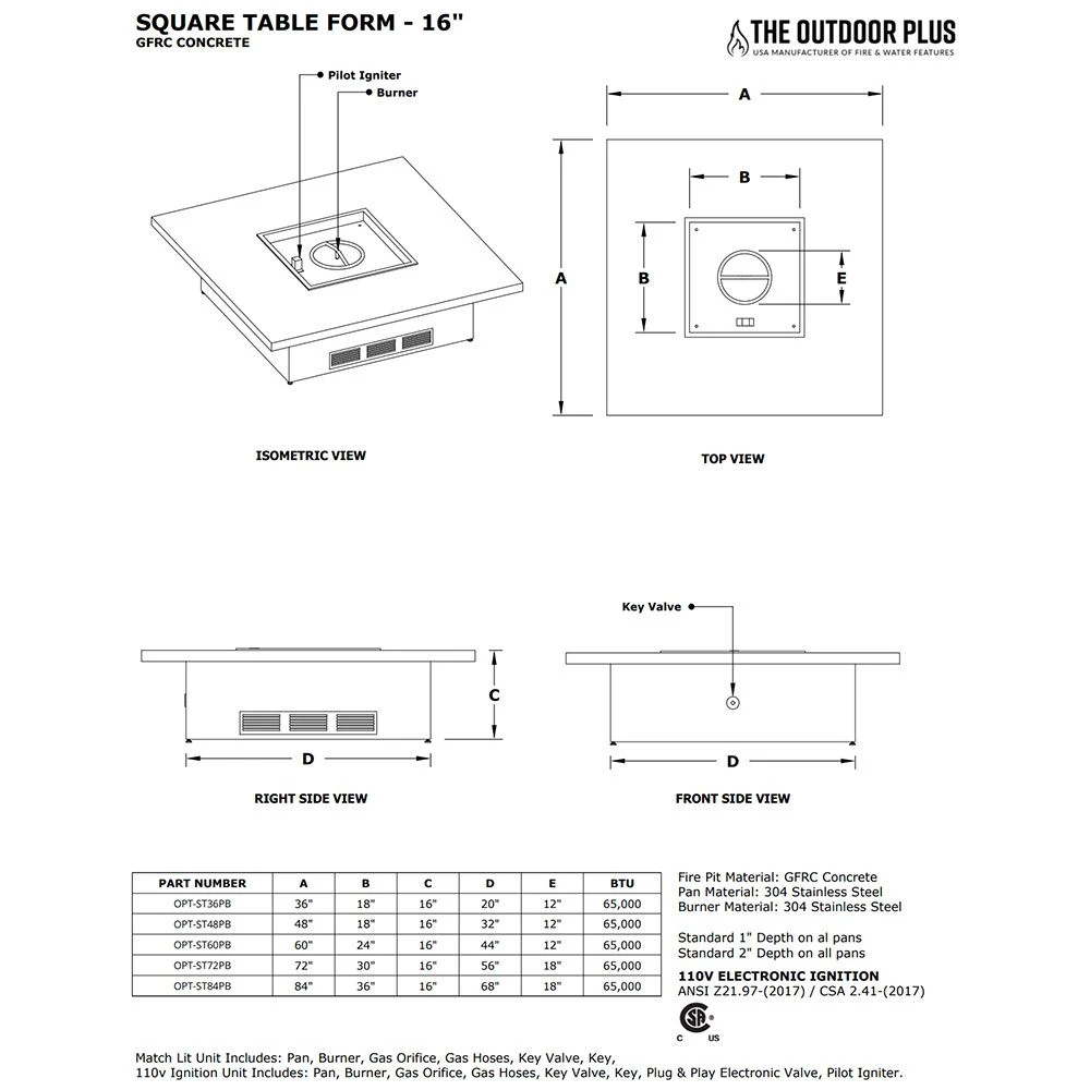 The Outdoor Plus OPT-ST48 Ready-to-Finish Square Fire Pit Table Kit, 48x48-Inch 7 The Outdoor Plus OPT-ST48 Ready-to-Finish Square Fire Pit Table Kit, 48x48-Inch - Image 5