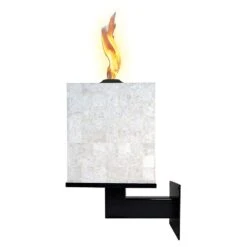 Grand Effects SQxxW16 16x16-Inch Square Wall Mount White Quartz Stone Candelere With Electronic Ignition & LED Lights